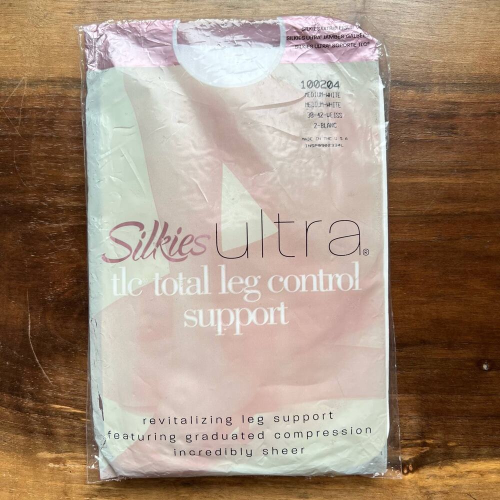 Silkies Ultra TLC Total Leg Control Supoort‎ Nylon Tights Sheer White Medium Y2K